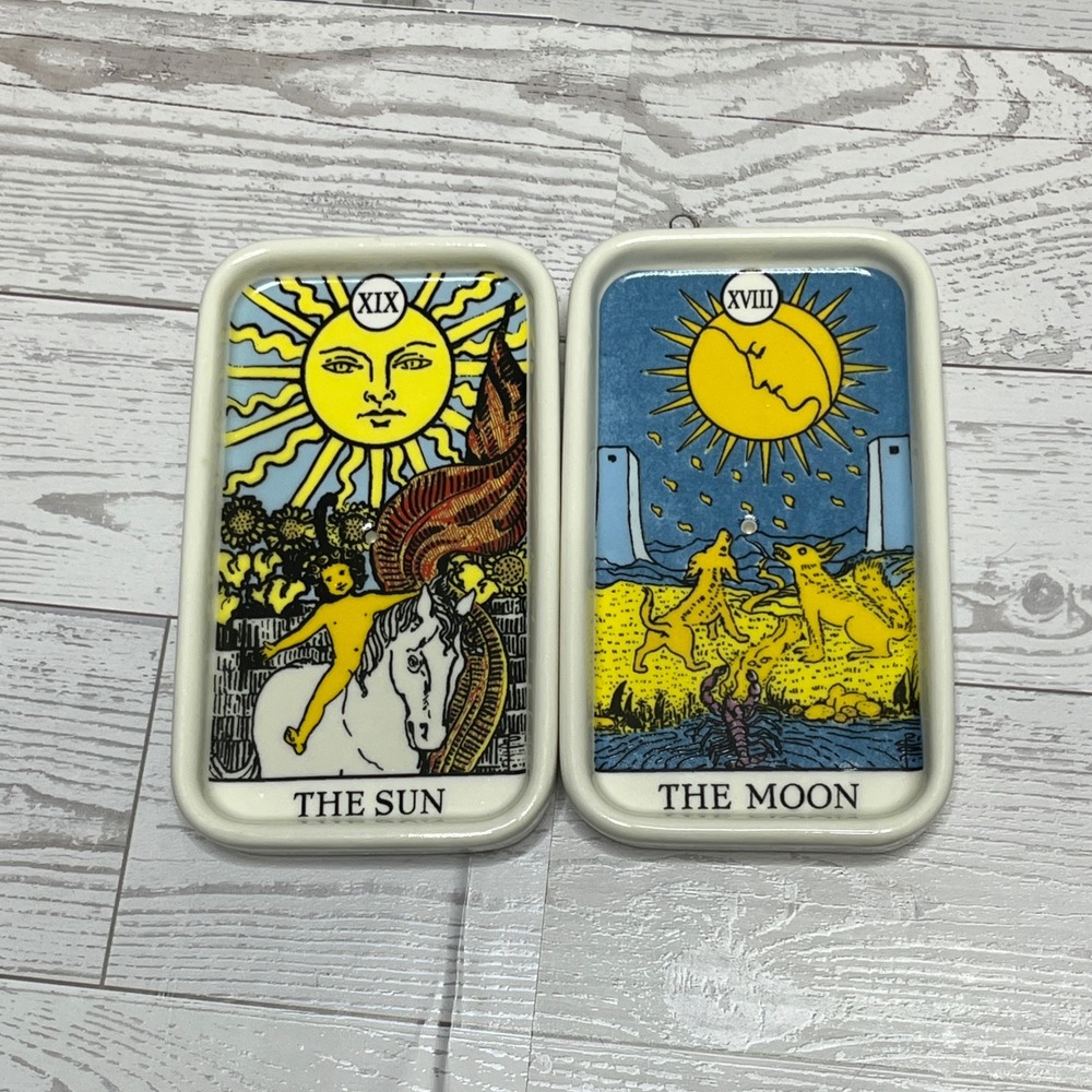 Tarot Card Ceramic Incense Burner Set The Sun and The Moon Rider Waite Trays